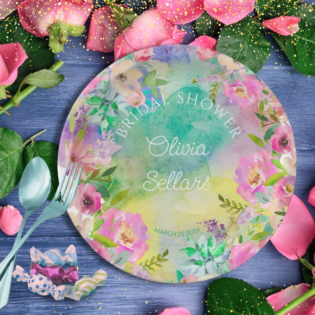 Brautparty der hellen Blumenprofusion Pappteller (English garden Bridal Shower)