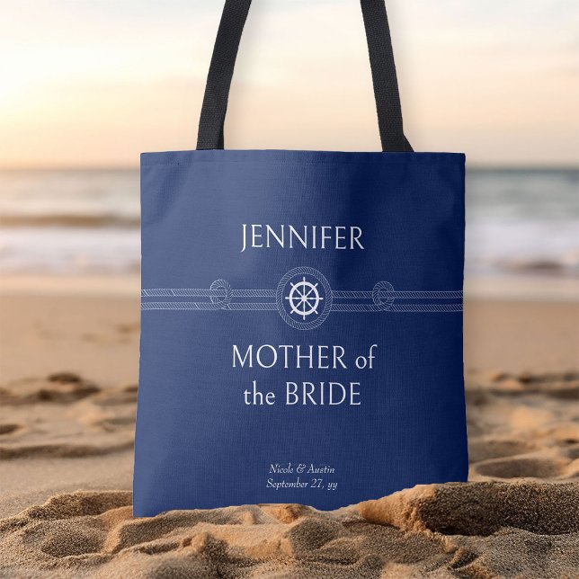 Brautparty der Nautischen Hochzeit Mutter der Brau (Nautical wedding blue tote bag to personalize for anyone in your wedding party)