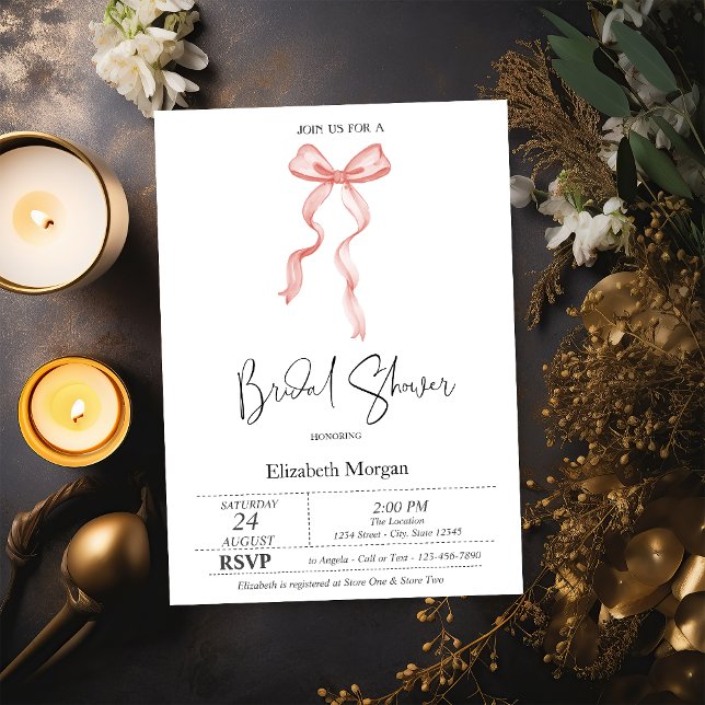Brautparty der rosa Bow Ribbon Dots Einladung (Von Creator hochgeladen)