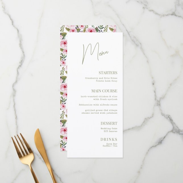 Brautparty des Flachmenüs Menükarte (Vorderseite/Rückseite Beispiel)