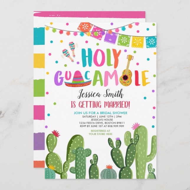 Brautparty des Heiligen Guacamole Fiesta Cactus  Einladung (Vorne/Hinten)