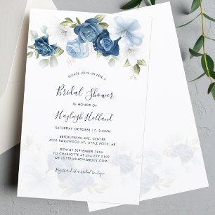 Brautparty Dusty Blue Floral Script Einladung