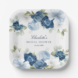 Brautparty Dusty Blue Floral Watercolor Pappteller