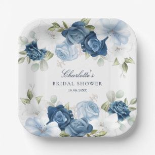 Brautparty Dusty Blue Floral Watercolor Pappteller