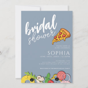 Brautparty Dusty Blue PIZZA Moderner Chic Einladung