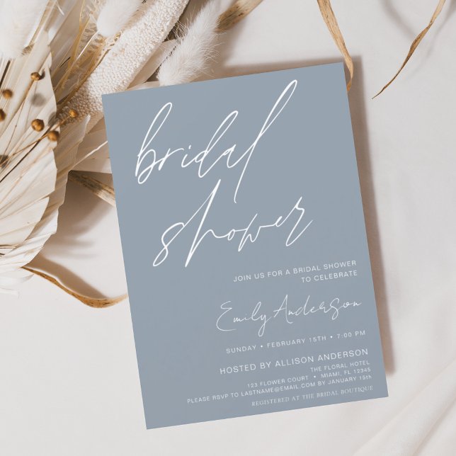 Brautparty Dusty Blue Script Minimalistisch Einladung (Von Creator hochgeladen)