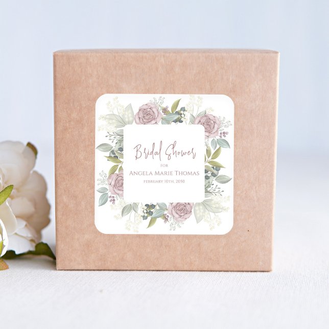 Brautparty Dusty Rose Botanische Blume Serviette (Blush pink floral bridal shower sticker. )