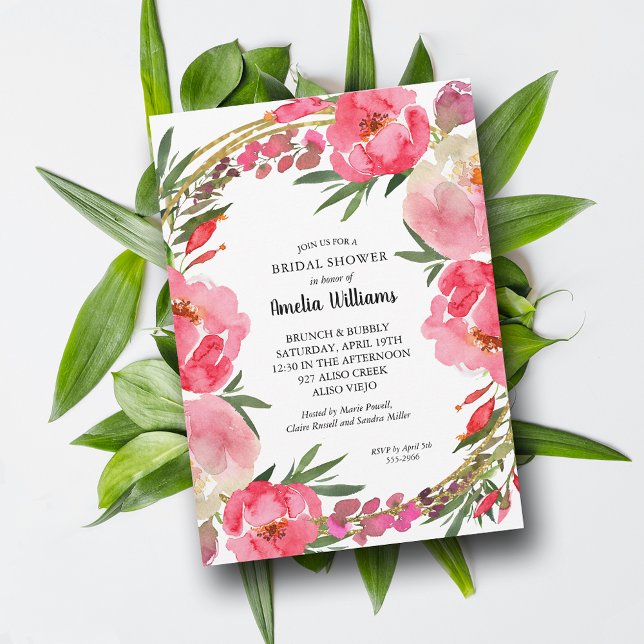 Brautparty Einladung (Watercolor Pink Floral Bridal Shower Invitations - INSTANT DOWNLOAD and/or PRINTED)
