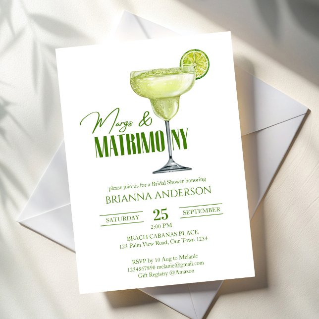 Brautparty Einladung (Margs and matrimony bridal shower invitation template cocktails summer bridal shower margarita drink)
