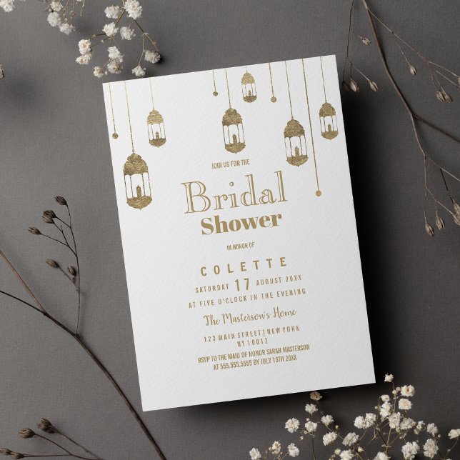 Brautparty Einladung (Simple white gold lantern lights Bridal Shower Invitation )