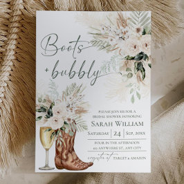 Brautparty-Einladung Boots Bubbly Greenery Einladung