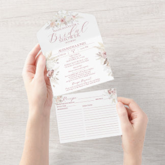 Brautparty-Einladung 'Dusty Rose Floral' zum Ausdr All In One Einladung