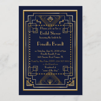 Brautparty-Einladung, großer Gatsby, navy, gold Einladung