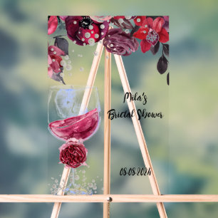 Brautparty-Einladung mit burgunderfarbenen Blumen Acrylschild
