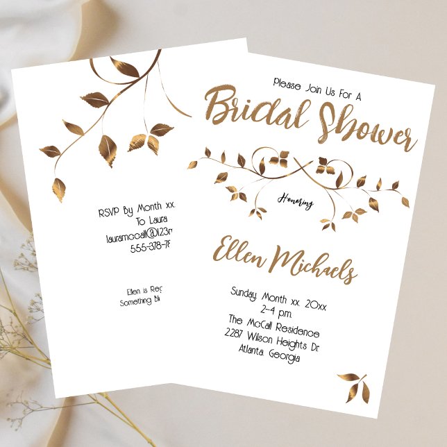 Brautparty Elegante Gold Blätter Einladung (Bridal Shower Elegant Gold Leaves Invitation)