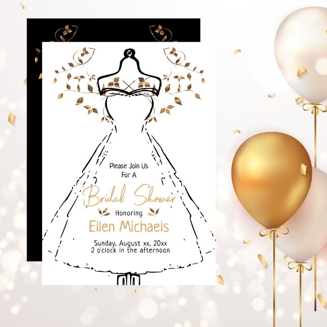Brautparty Elegantes Gold Schwarz-weißes Party Einladung (Bridal Shower Elegant Gold Black White Party Invitation)