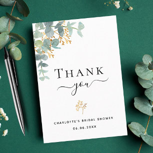 Brautparty Eukalyptus grün elegante Schrift Dankeskarte