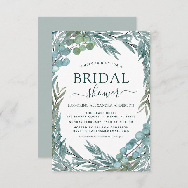 Brautparty Eukalyptus Grüne Einladung (Vorne/Hinten)