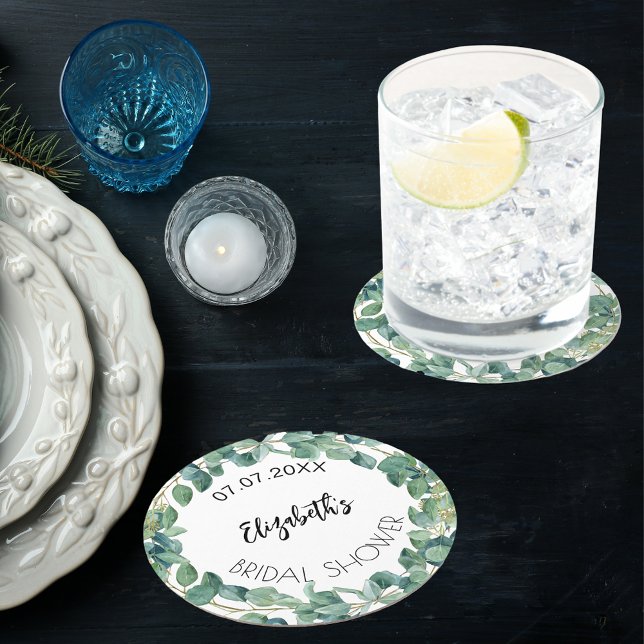 Brautparty-Eukalyptus-Grünkranz Runder Pappuntersetzer (Von Creator hochgeladen)