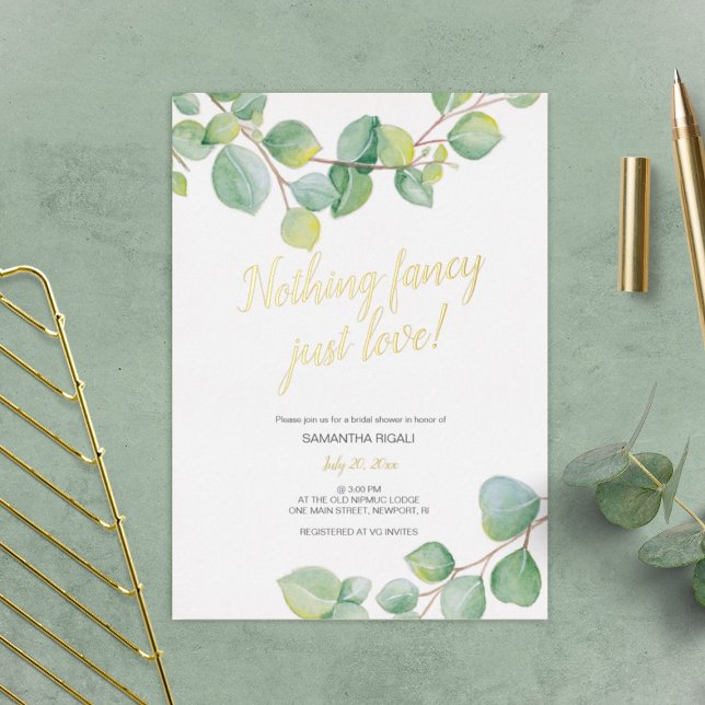 Brautparty Eukalyptus Watercolor Grüne Folieneinladung (bridal shower invitations with hand painted greenery watercolor eucalyptus by Victoria Grigaliunas)