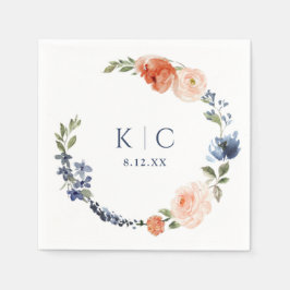 Brautparty Farbiger Orange & Dusty Blauer Kranz Serviette