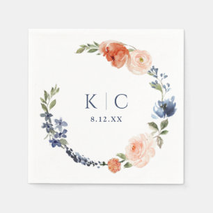 Brautparty Farbiger Orange & Dusty Blauer Kranz Serviette