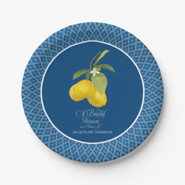 Brautparty Farm Royal Blue Lemon Blume Citrus Pappteller (Vorderseite)