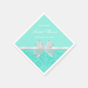 Brautparty Favor Chic Aqua Damask White Bow Serviette