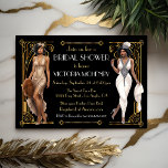 Brautparty Flapper Great Gatsby Harlem Nights Einladung<br><div class="desc">Wunderschöne schwarze schwarze schwarze schwarze Flappers aus den 1920er Jahren in Weiß und glänzendes Gold laden Sie zu einem großen Gatsby, Roaring 20s oder Speakeasy Party oder Harlem Nights Party Brautparty ein. Hübsche Imitate Gold Art Deco Akzente vor einem schwarzen Hintergrund. Die Rückseite hat ein Auto aus den 20er Jahren....</div>