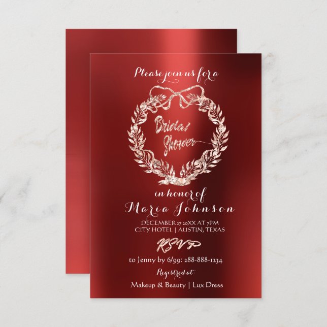 Brautparty Floral Burgundy Wreath Pink Rose Einladung (Vorne/Hinten)