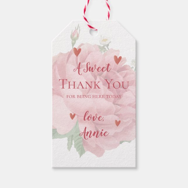 Brautparty Floral Hübsch Blush Pink Danke Geschenkanhänger (Vorderseite)