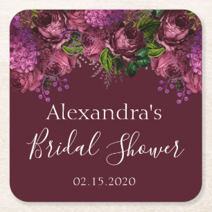 Brautparty Floral Marsala Burgundy Rechteckiger Pappuntersetzer