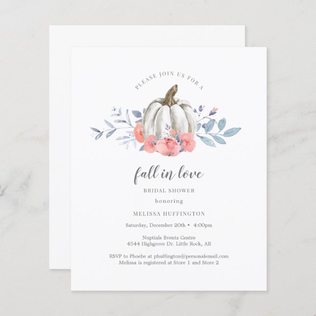 Brautparty Floral Pumpkin Einladung (Vorne/Hinten)