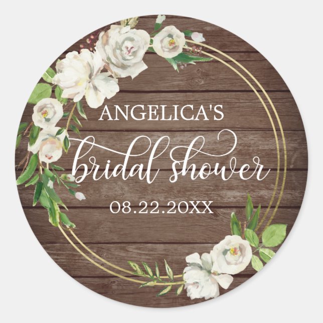 Brautparty Floral Wasserfarbe Weiß Rustikal Runder Aufkleber (Vorderseite)