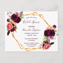 Brautparty florals bordeauxrot Einladung Postkarte