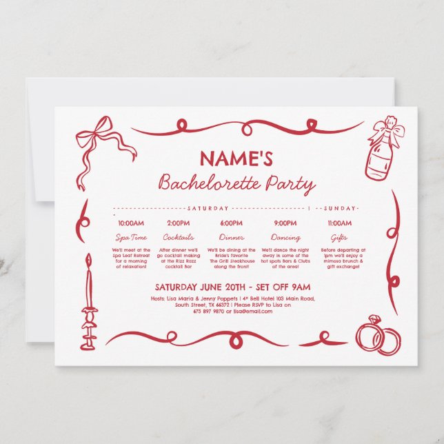 Brautparty Flügeldraht Einladung (Vorderseite)