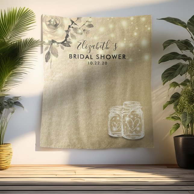 Brautparty Foto Hintergrund Gold Floral Mason Jar Wandteppich (Von Creator hochgeladen)