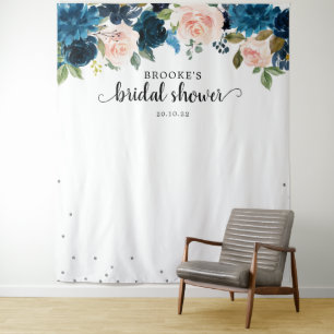 Brautparty-Foto-Hintergrund Navy Blush Floral Wandteppich