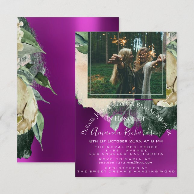 Brautparty Foto Pink Floral Geburtstag Graduati Einladung (Vorne/Hinten)