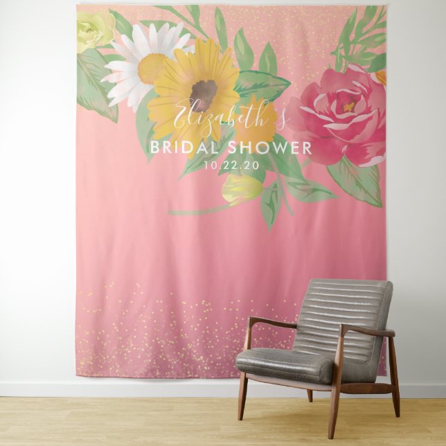Brautparty Foto Stand Hintergrund Rosa Blume Wandteppich (Beispiel)