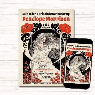 Brautparty "Frauen in weißem Kleid und rote Blume" Einladung