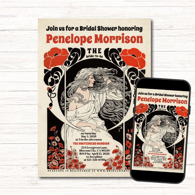 Brautparty "Frauen in weißem Kleid und rote Blume" Einladung (Von Creator hochgeladen)