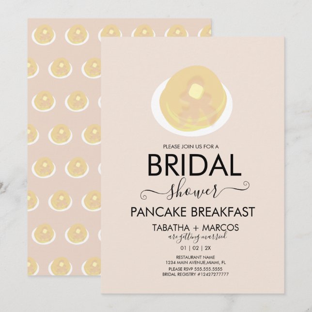 Brautparty Frühstück Pancakes Brunch Einladung (Vorne/Hinten)