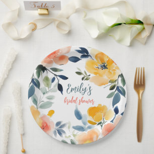 Brautparty für Aquarellblumen Pappteller