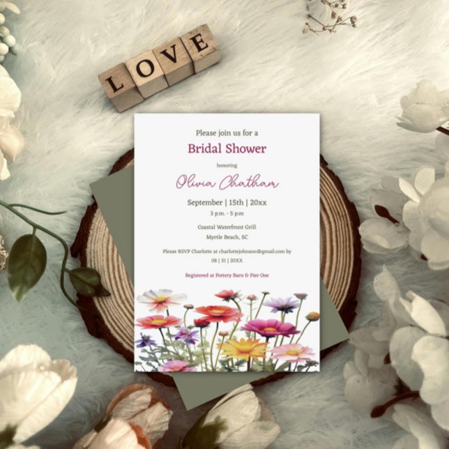 Brautparty für Aquarellfarben Einladung (Modern Wildflowers Bridal Shower Invitation)