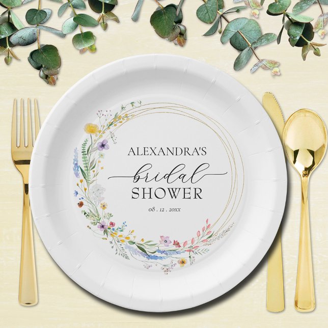 Brautparty für Aquarellfarben Pappteller (Watercolor wildflower wreath bridal shower paper plates)