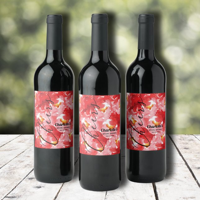Brautparty für Aquarellfarben Weinetikett (Watercolor red roses floral bridal shower wine bottle personalized labels)