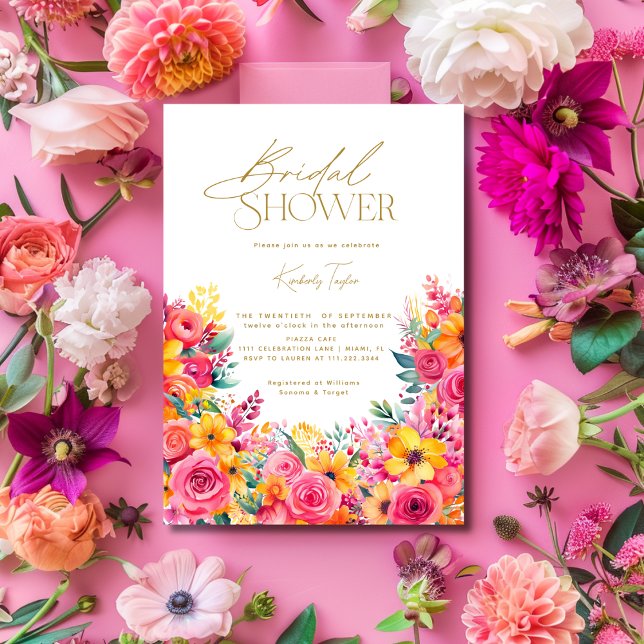 Brautparty für blass-blaue Blume Einladung (Hot Pink Floral Bright Flowers Bridal Shower Invitation)