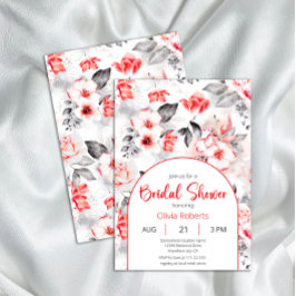 Brautparty für Blume in Rot und Grau Einladung