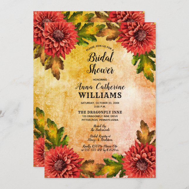 Brautparty für Blumenflora im Herbst Einladung (Vorne/Hinten)